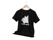 a black shirt with a white cat on it