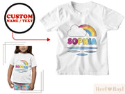 a white bodysuit with a rainbow on the chest