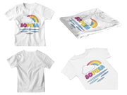 three t - shirts with rainbows and clouds on them