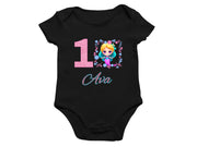 a black bodysuit with the number one on it