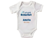 a white bodysuit with the words future scientist on it