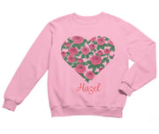 Personalized Floral Heart Autumn Sweatshirt for Toddler Girls Christmas Gift