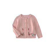 SkipStars Full Sleeve Floral Embroidered Theme Girls Cardigan, Pink