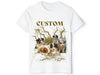 a white t - shirt with a group of puppies on it