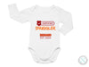 Personalize Name and Date Baby Boy Bodysuit With "Certified Snuggler"