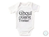 a white bodysuit with the words ghoul gang on it