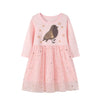 SkipStars Full Sleeve Cute Bird Glitter Theme Girls Dress, Pink