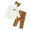 SkipStars Full Sleeve Leopard Heart Theme Girls 2 Piece Outfit Set, White