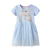 SHORT SLEEVED BLUE UNICORN PRINTED DRESS - SkipStars