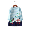 Full Sleeve Ducks Print Striped Girls Dress, Blue