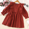 Long Sleeve Solid Red Girl Dresses