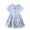 Flowers embroidered Short Sleeve Girls Summer Tutu Dress