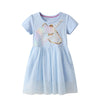 Girls Unicorn Pattern Blue Short Sleeve dress