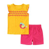 Yellow And Pink Toddler Girls Bird Pattern  2 Piece Tee & Shorts Set